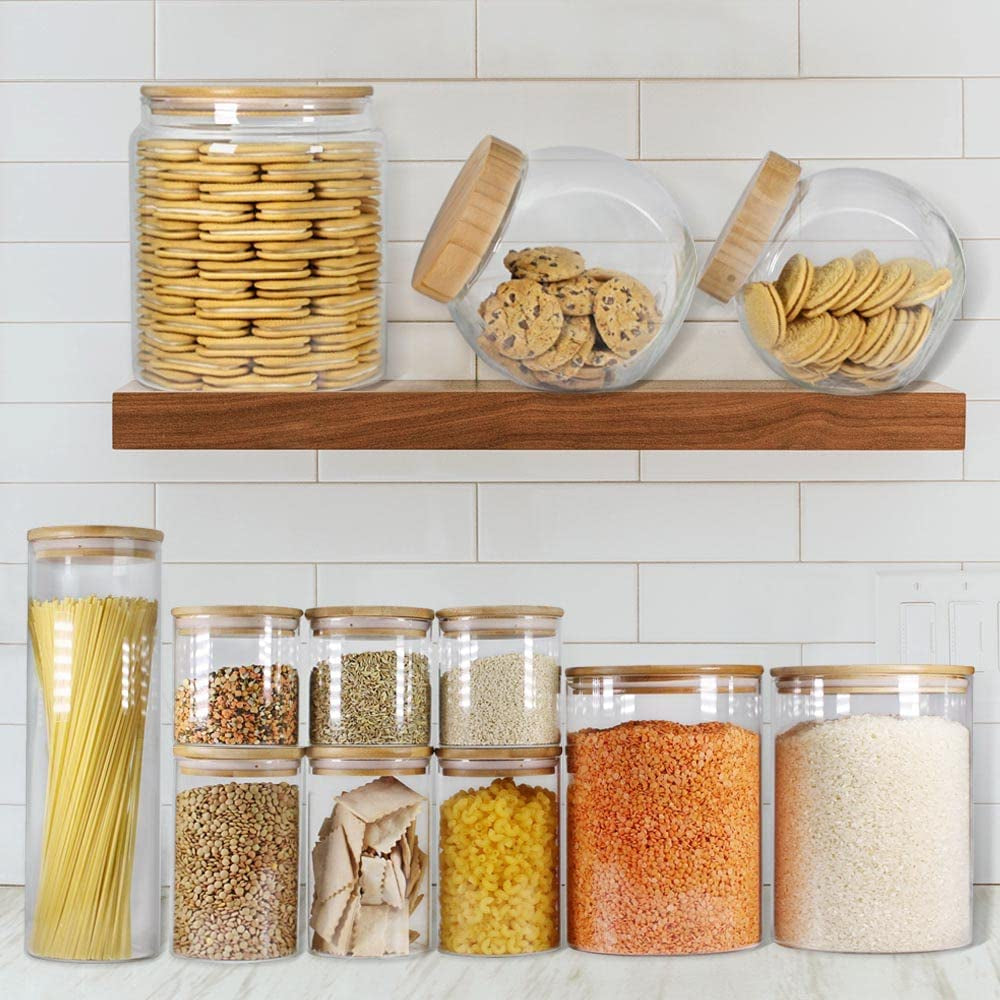 Glass Jars with Bamboo Lids, Large Food Storage Containers, 1 Gallon Flour Co Ntainer, Large Glass Food Storage Canister with Lids, Kitchen Pantry Jars