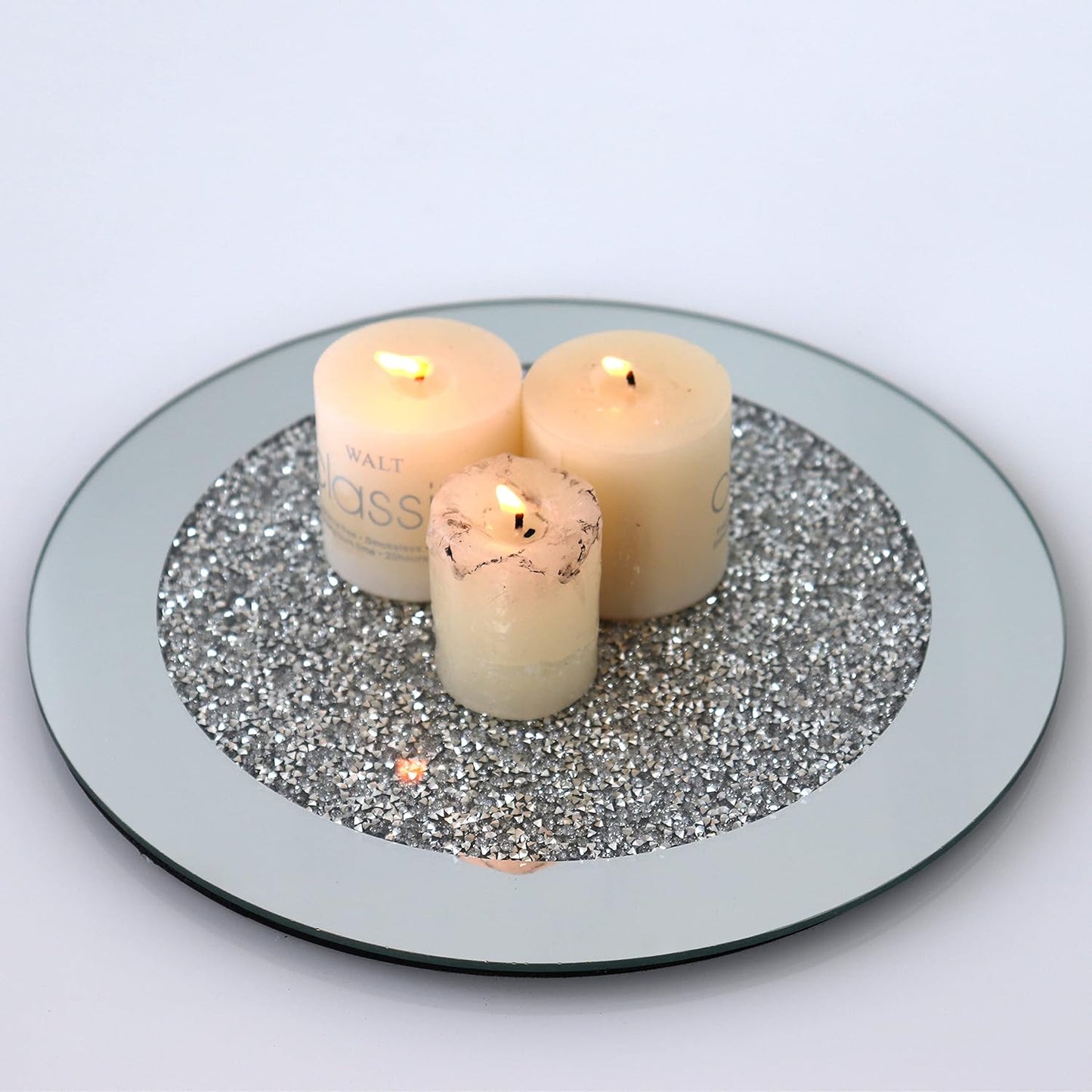 Glass Mirrored Mat, Crushed Diamond round Cup Mats 10" Decor on Tabletop for Bar Tools Dining Table
