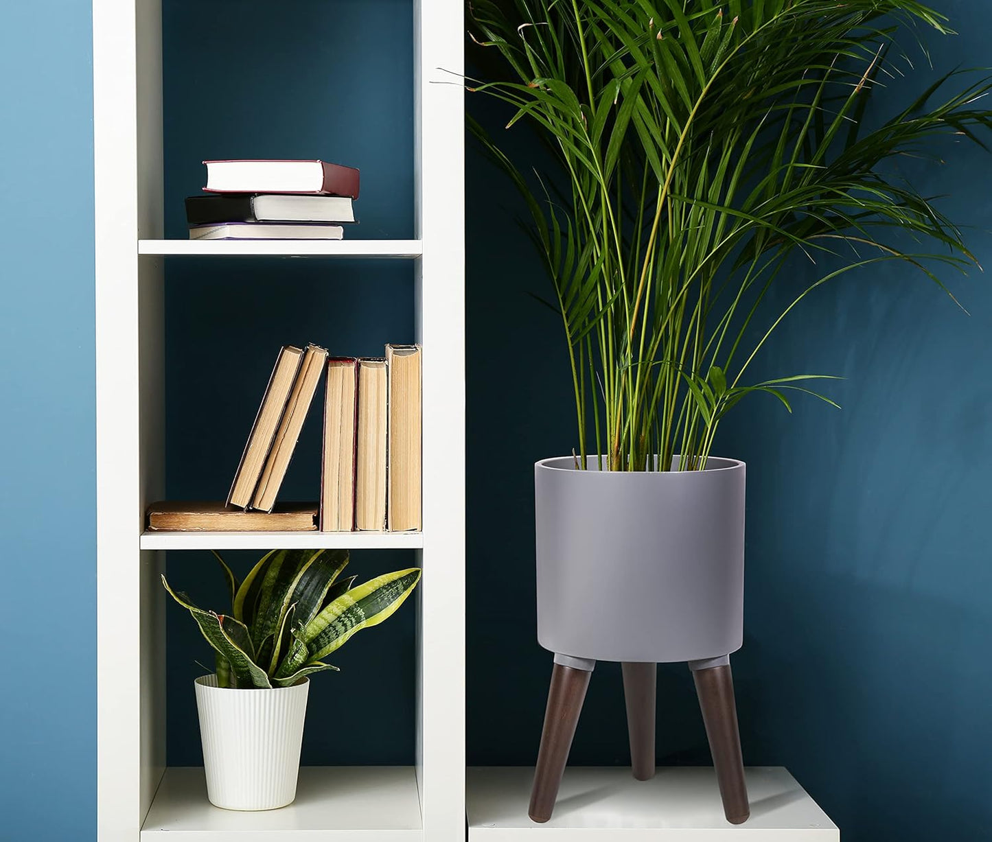 8 Inch Planter Pot with Stand, Mid-Century Tall Plant Pot with Legs for Indoor Plants, Small, Grey, 88-O-A-3