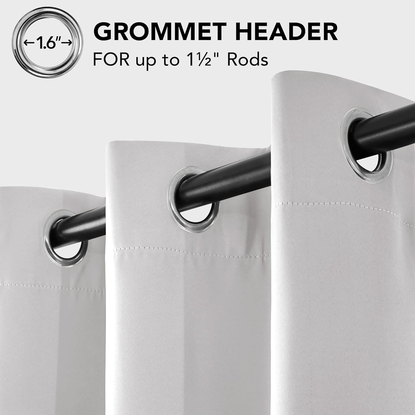 Blackout Grommet Curtains – Thermal Insulated, Noise-Reducing, Sustainable & Easy-Care Drapes for Bedroom, Living Room & Office–Oeko-Tex Certified, Greyish White, 42W X 95L Inch (Set of 2)