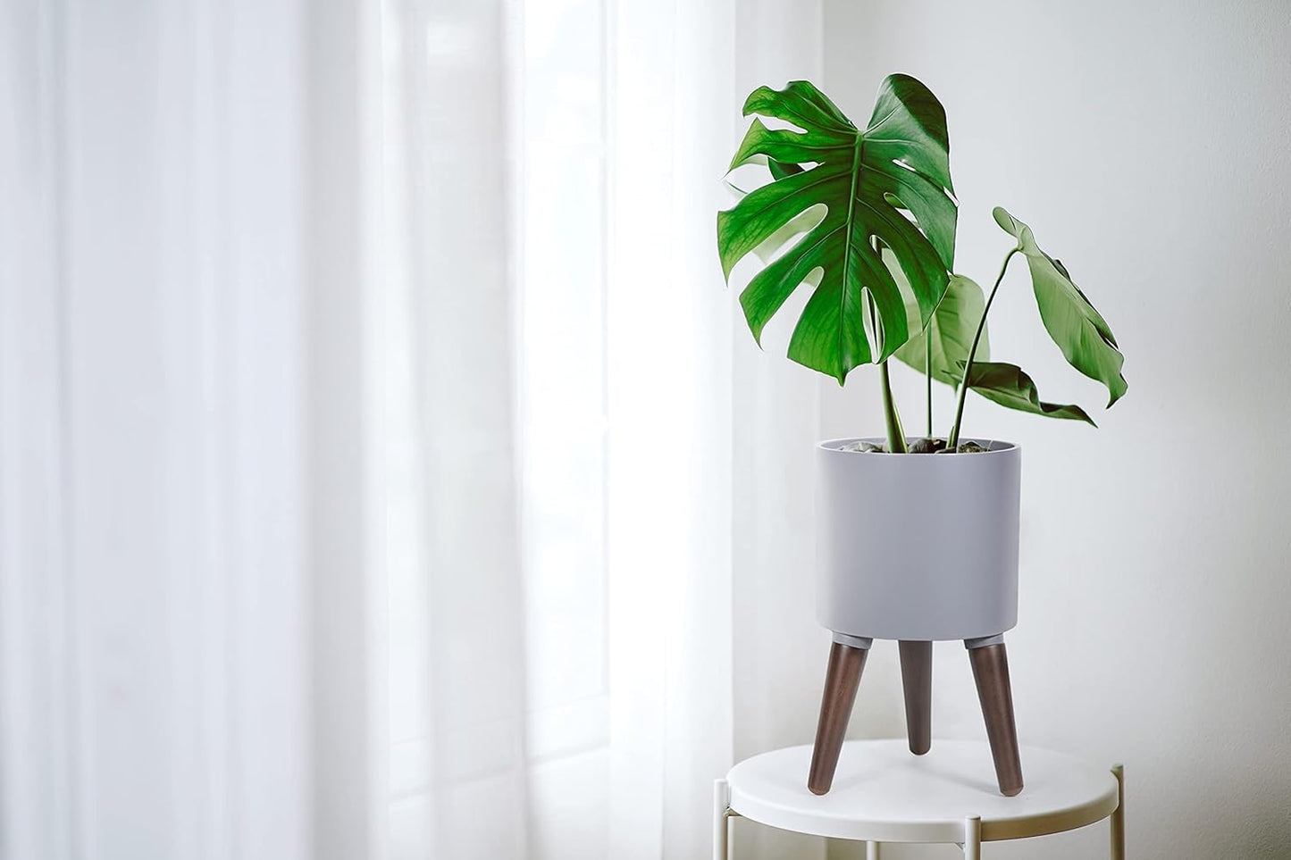 8 Inch Planter Pot with Stand, Mid-Century Tall Plant Pot with Legs for Indoor Plants, Small, Grey, 88-O-A-3