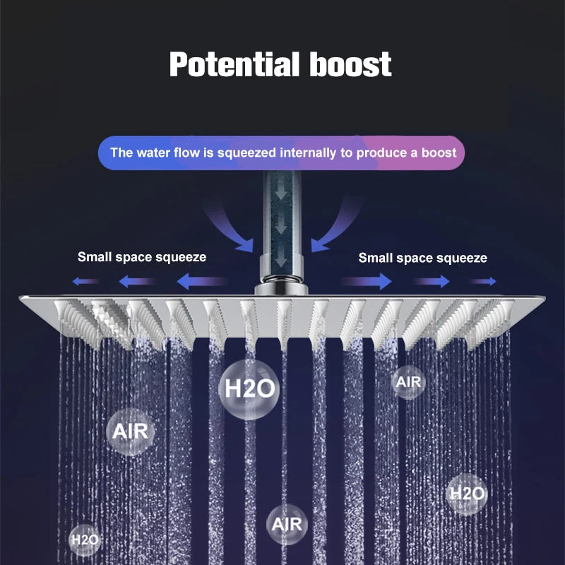 8/10/12 Inch Ultra-thin Wall Mount Rainfall Shower Head With 16inch Stainless Steel Shower Arm
