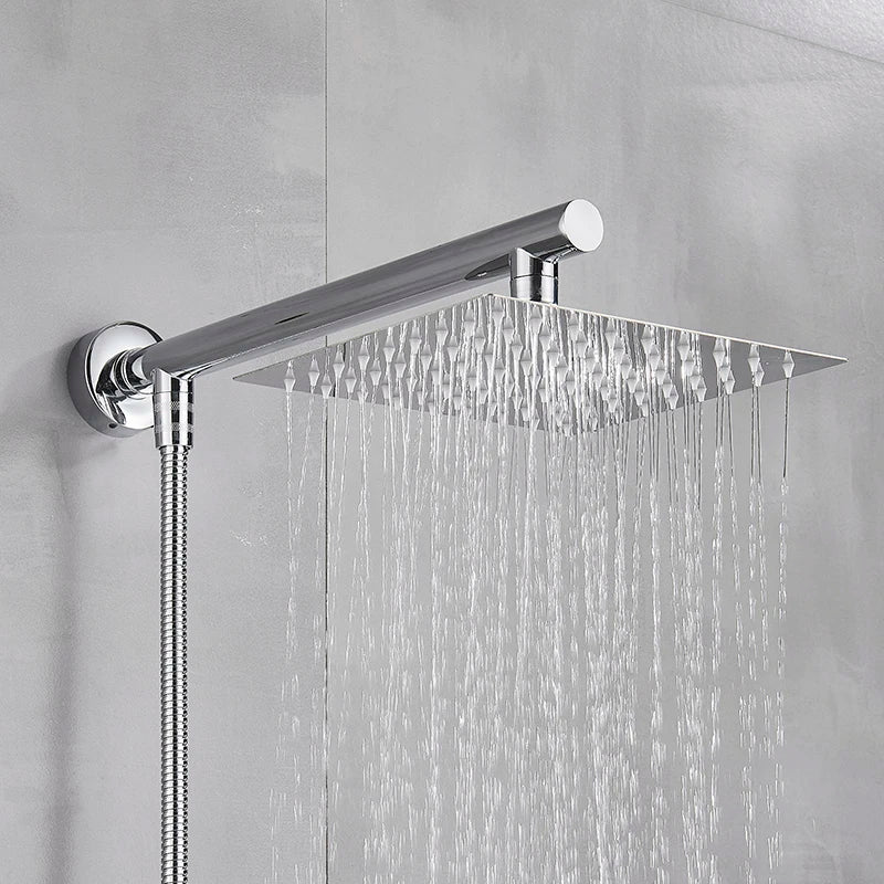 8/10/12 Inch Ultra-thin Wall Mount Rainfall Shower Head With 16inch Stainless Steel Shower Arm