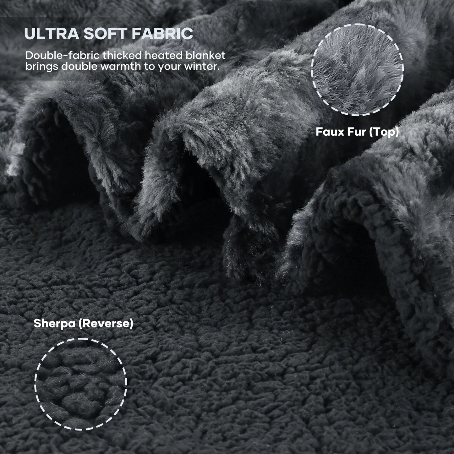 Electric Throw Blanket 50" X 60", Soft Faux Fur Heated Blanket with Large LED Display, 6 Heating Levels, 4 Hours Timer, Tie-Dye Black