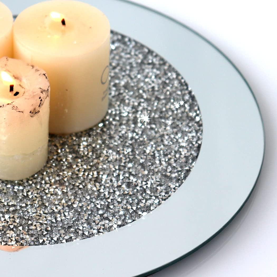 Glass Mirrored Mat, Crushed Diamond round Cup Mats 10" Decor on Tabletop for Bar Tools Dining Table