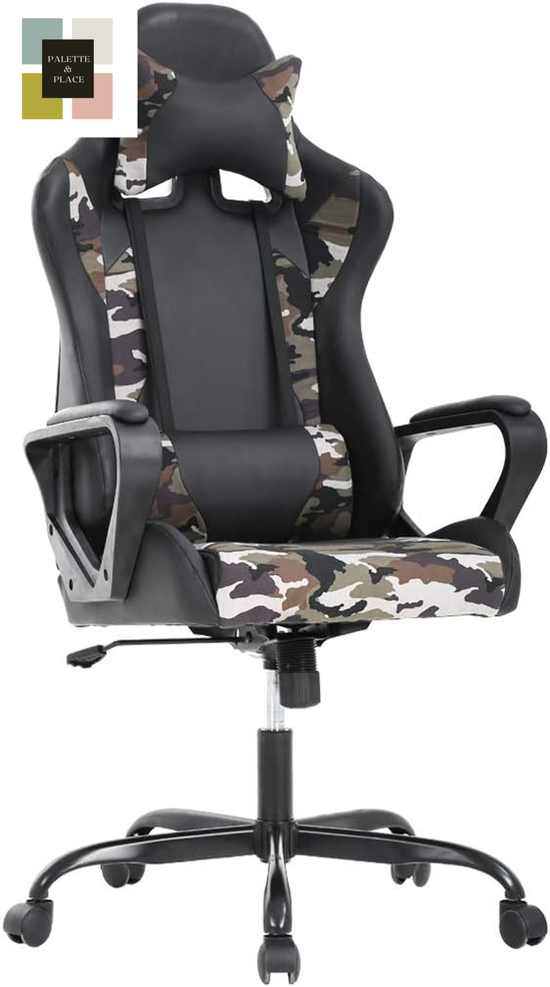 Bestoffice High-Back Gaming Chair PC Office Chair Computer Racing Chair PU Desk Task Chair Ergonomic Executive Swivel Rolling Chair with Lumbar Support for Back Pain Women, Men,White