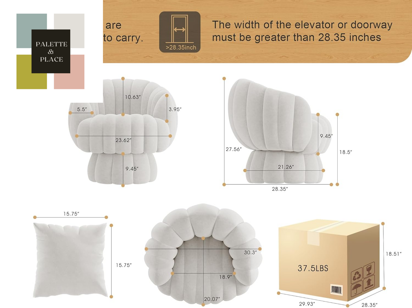 Mid Century Modern 360 Degree Barrel Swivel Accent Sofa Chair,Fluffy Velvet Fabric Lounge Wide Upholstered Pumpkin Reading Chair, round Cloud Armchair for Living Room,Bedroom,Vanity(Beige)