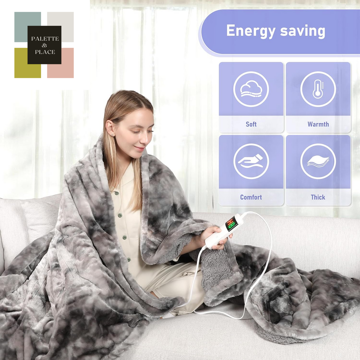 Electric Heated Blanket Throw 50''X60''Size Faux Fur Heating Blanket 10 Heating Settings, 1-8H Timer & Overheat Protection, Machine Washable, Soft Flannel and Sherpa Full Body Warmth