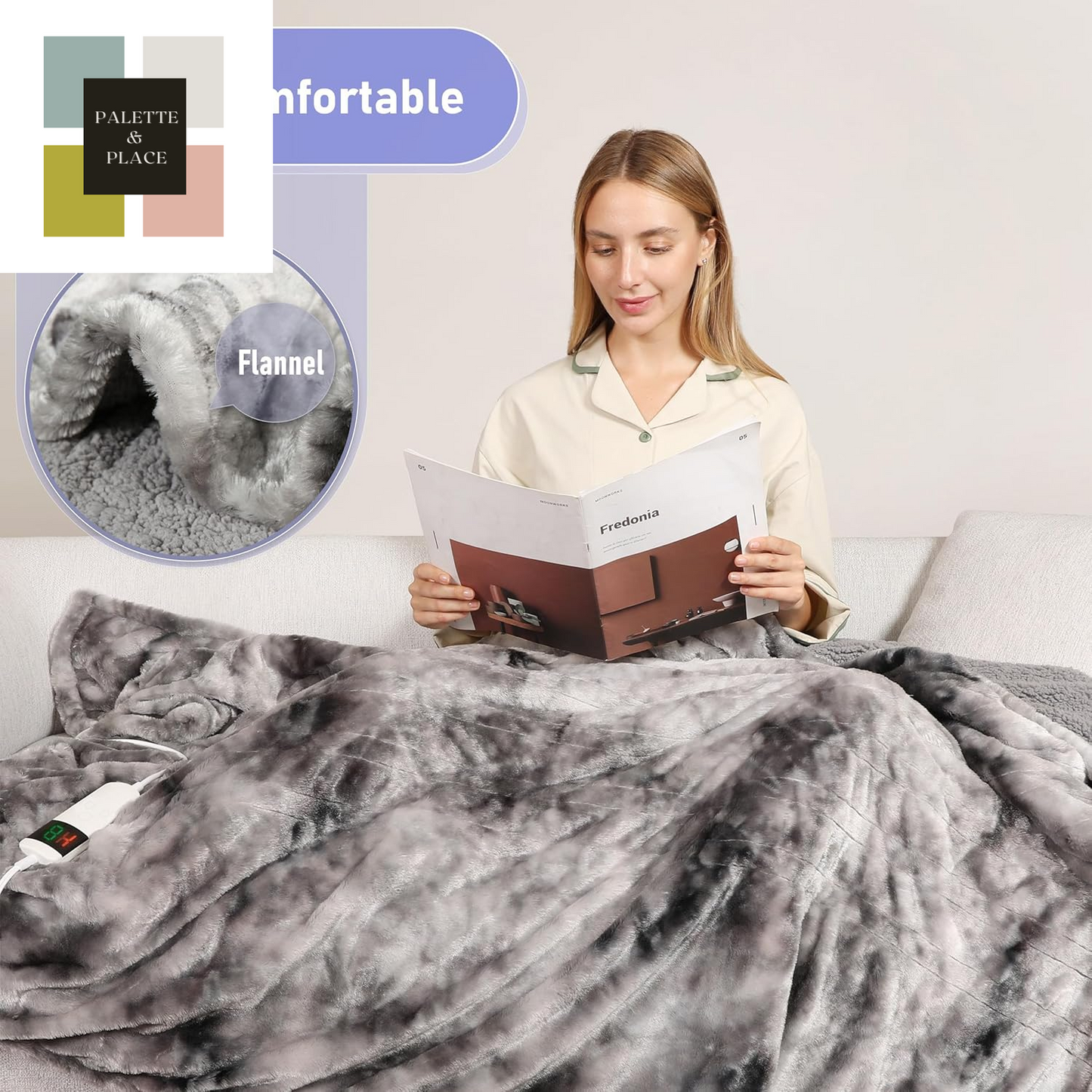 Electric Heated Blanket Throw 50''X60''Size Faux Fur Heating Blanket 10 Heating Settings, 1-8H Timer & Overheat Protection, Machine Washable, Soft Flannel and Sherpa Full Body Warmth