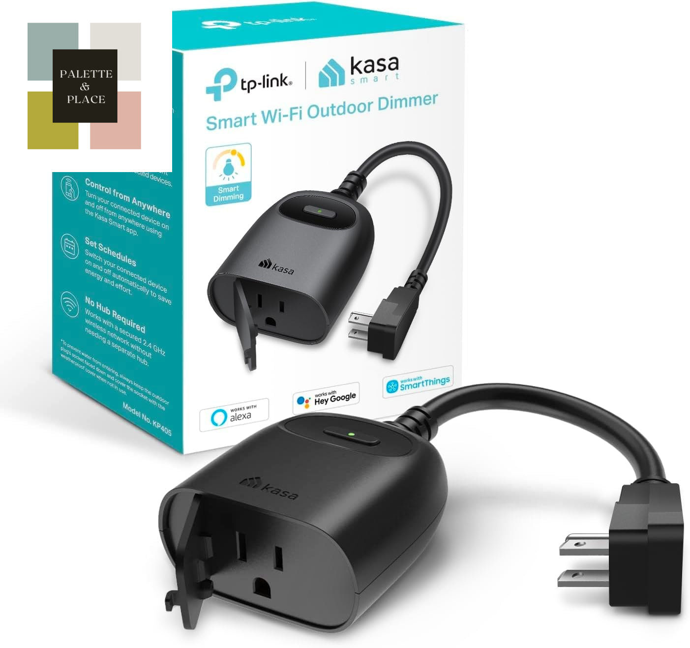 Kasa Outdoor Smart Plug, Smart Home Wi-Fi Outlet Timer, Max Load 15A/1875W, IP64 Weather Resistance, Compatible with Alexa, Google Home & Smartthings, No Hub Required, ETL Certified(Kp401)