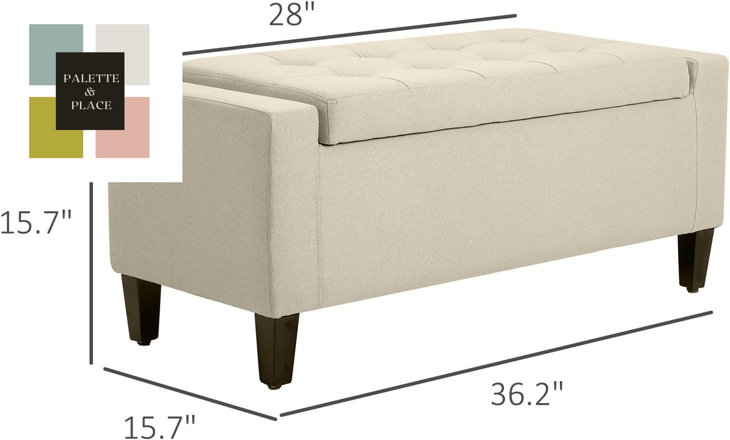 HOMCOM Storage Ottoman, Linen Upholstered Storage Bench with Lift Top and Button Tufted for Living Room, Beige