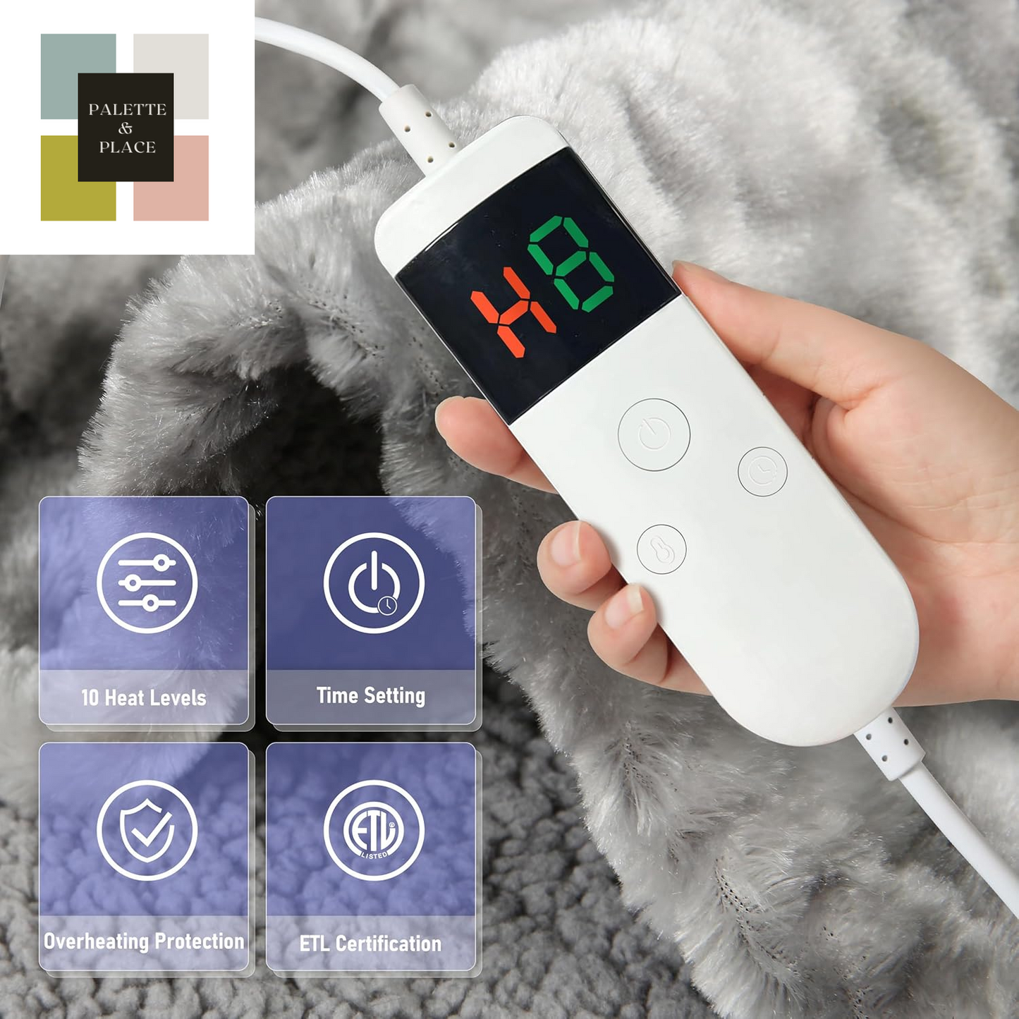 Electric Heated Blanket Throw 50''X60''Size Faux Fur Heating Blanket 10 Heating Settings, 1-8H Timer & Overheat Protection, Machine Washable, Soft Flannel and Sherpa Full Body Warmth