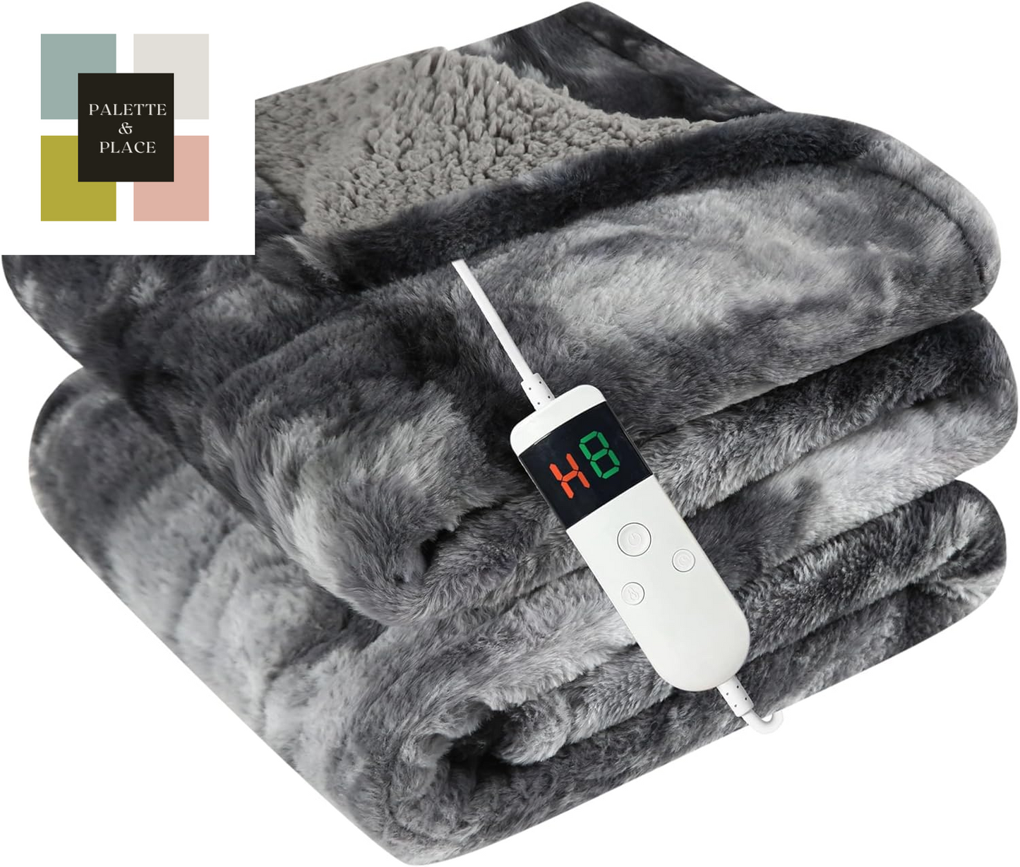 Electric Heated Blanket Throw 50''X60''Size Faux Fur Heating Blanket 10 Heating Settings, 1-8H Timer & Overheat Protection, Machine Washable, Soft Flannel and Sherpa Full Body Warmth