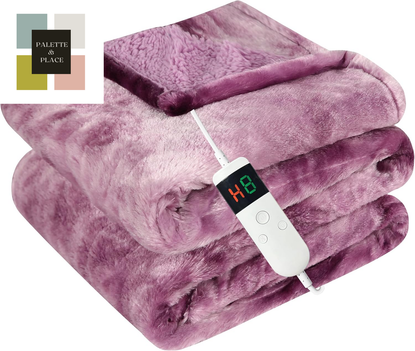 Electric Heated Blanket Throw 50''X60''Size Faux Fur Heating Blanket 10 Heating Settings, 1-8H Timer & Overheat Protection, Machine Washable, Soft Flannel and Sherpa Full Body Warmth