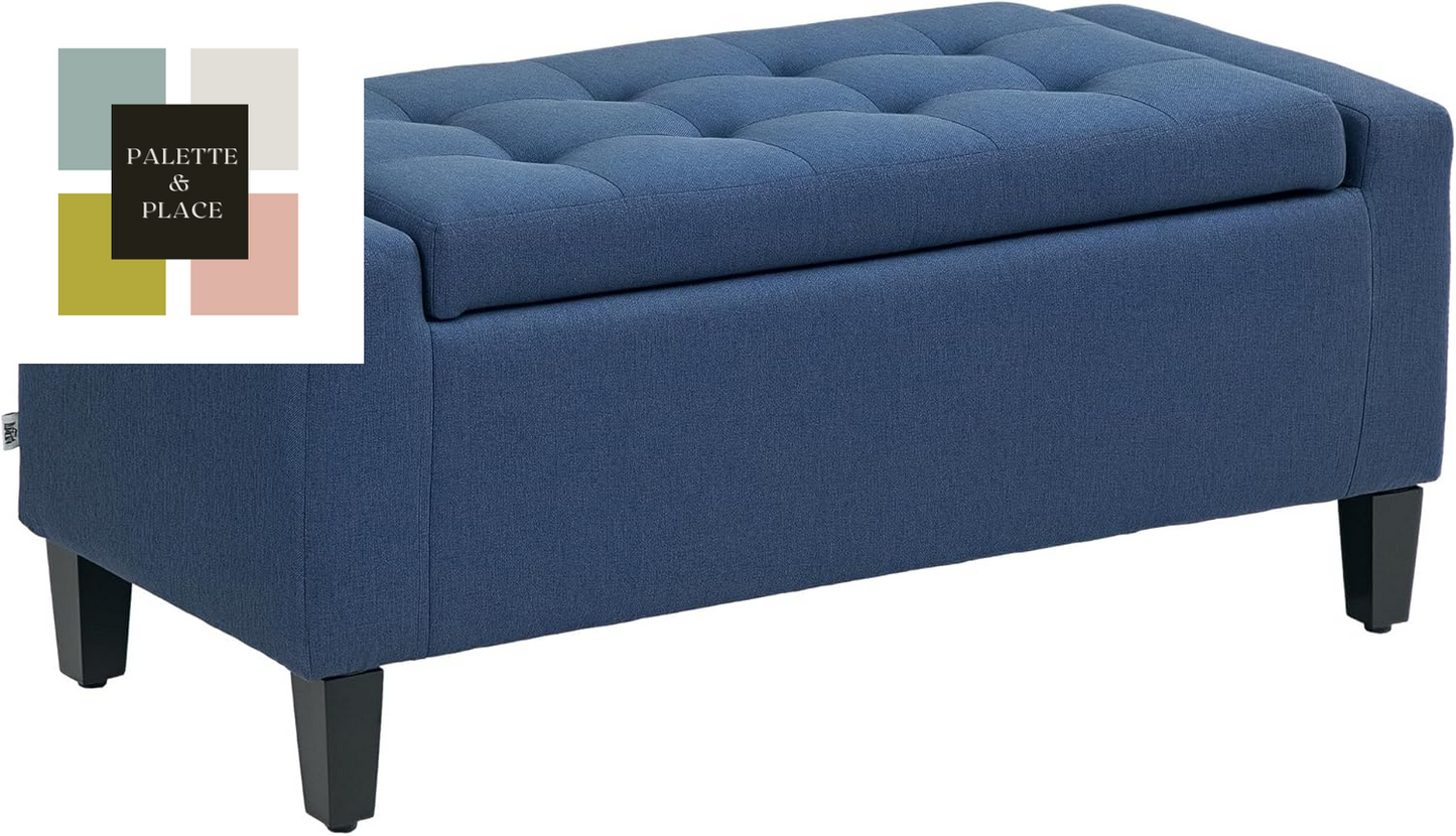 HOMCOM Storage Ottoman, Linen Upholstered Storage Bench with Lift Top and Button Tufted for Living Room, Beige