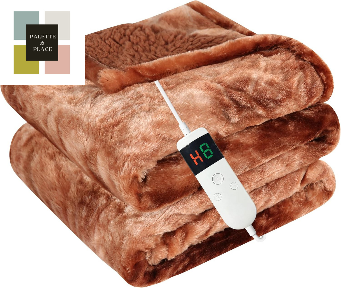Electric Heated Blanket Throw 50''X60''Size Faux Fur Heating Blanket 10 Heating Settings, 1-8H Timer & Overheat Protection, Machine Washable, Soft Flannel and Sherpa Full Body Warmth
