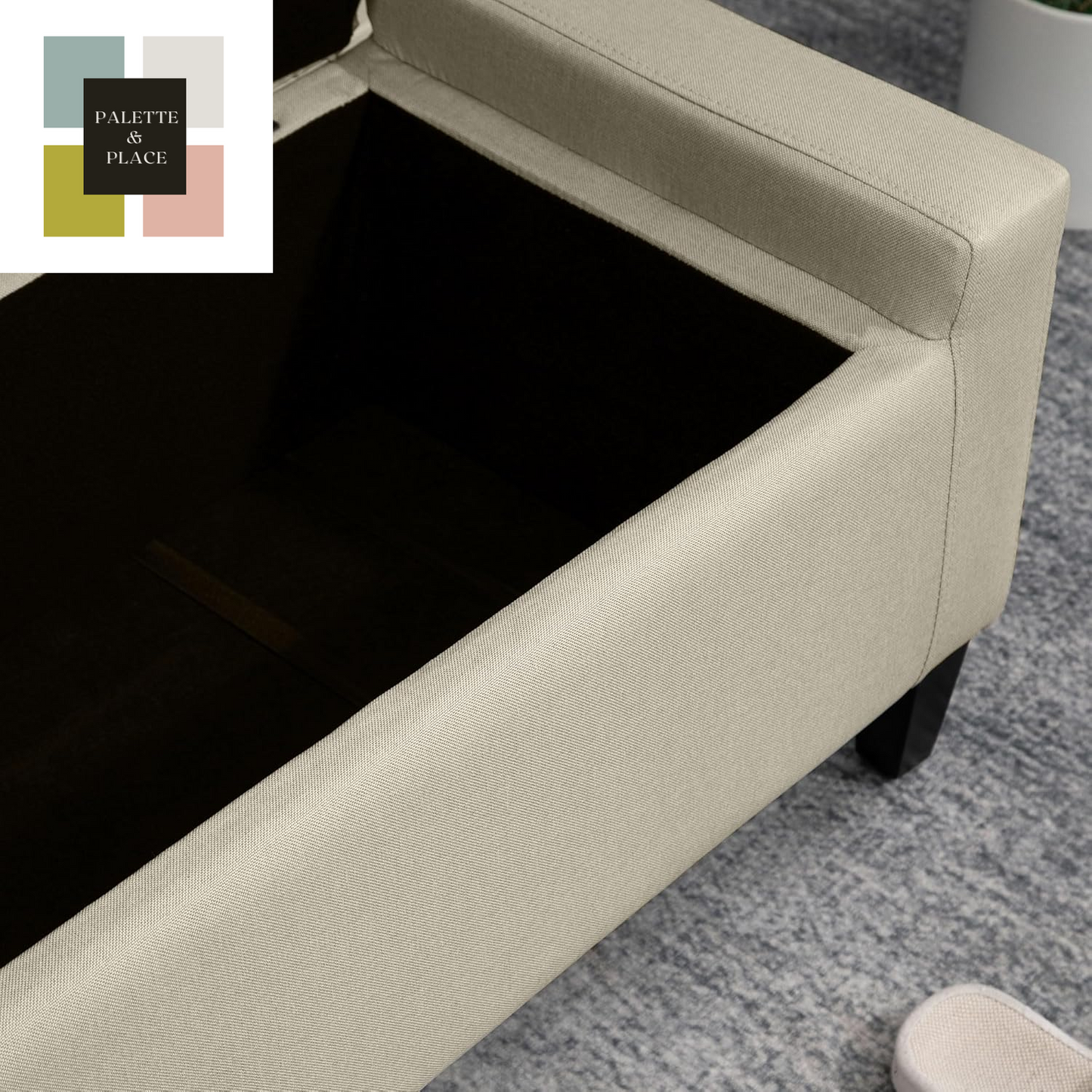 HOMCOM Storage Ottoman, Linen Upholstered Storage Bench with Lift Top and Button Tufted for Living Room, Beige
