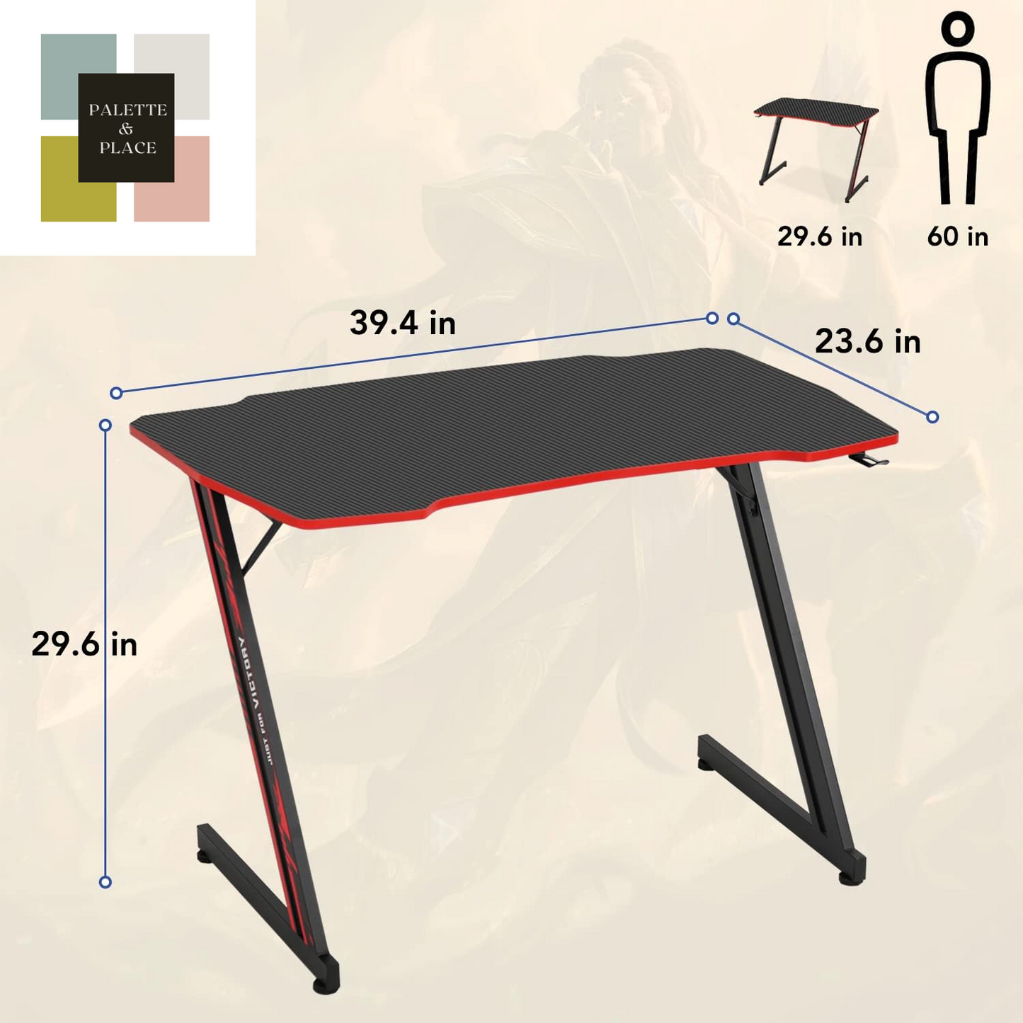 Bestoffice 39" Gmaing Desk Computer Gaming Desk Z Shaped Gaming Workstation Ergonomic Gaming Table with Headphone Hook for Game Players (Red)