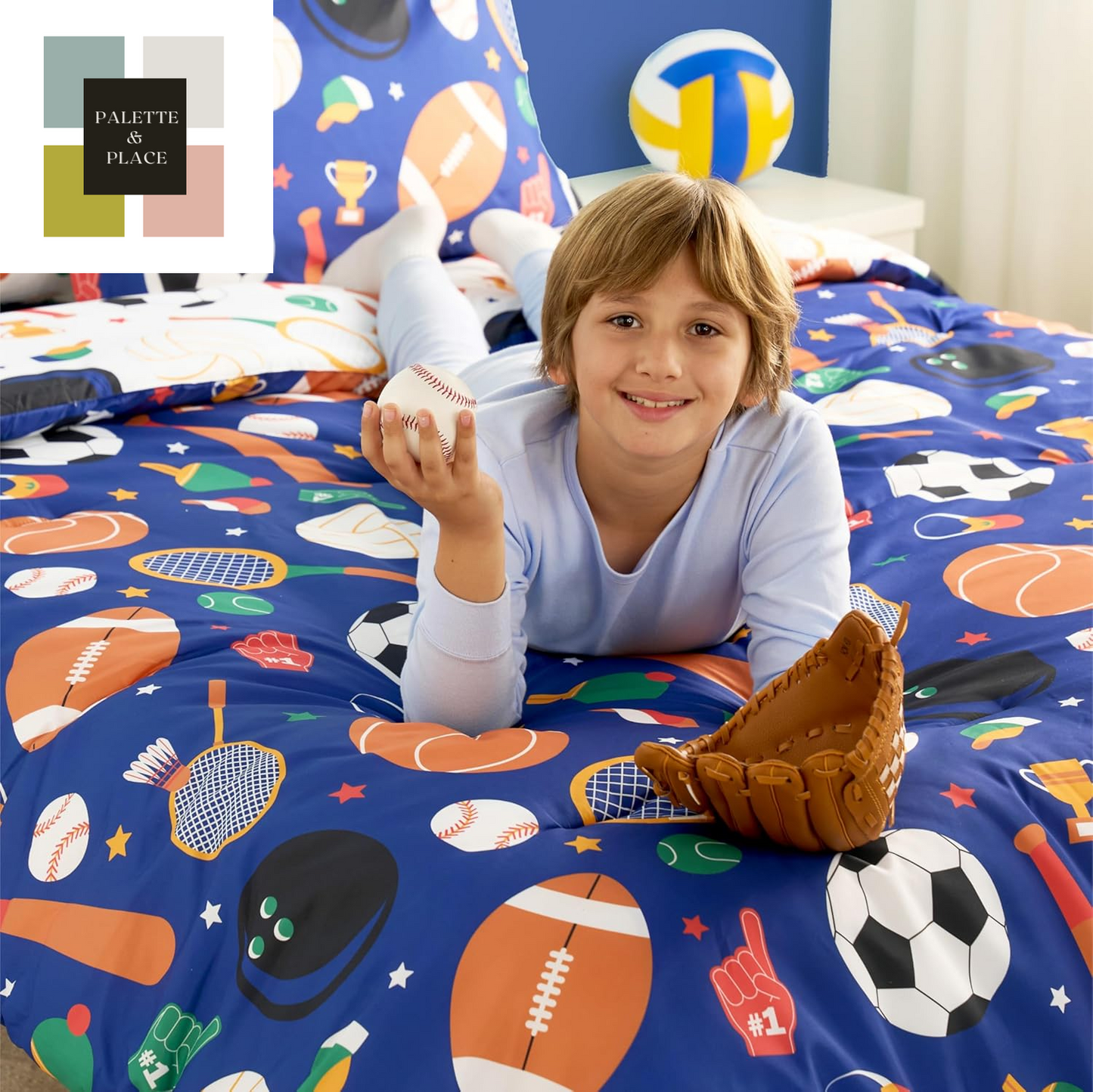 Joiedomi Kid Twin Comforter Set 5 Piece Ball Sports Bedding Set for Boys Girls Super Soft Microfiber Bed in a Bag with Comforter Sheets Pillowcase Sham