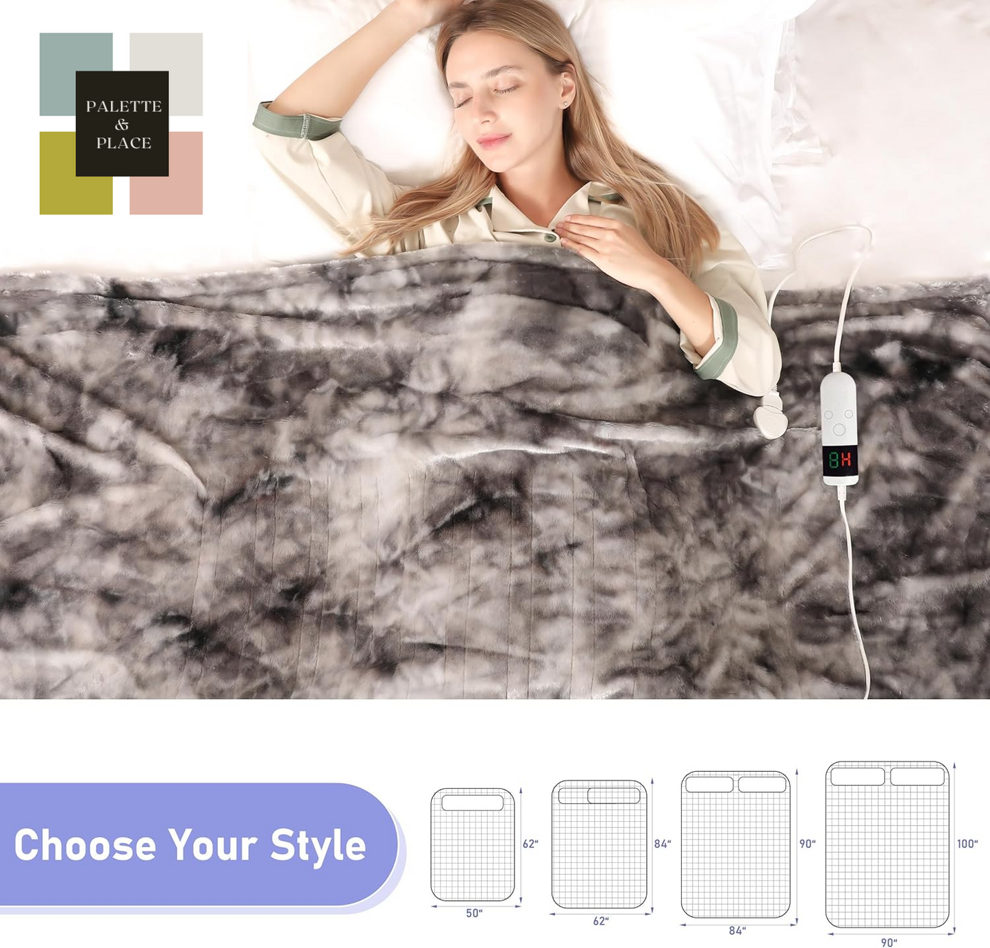 Electric Heated Blanket Throw 50''X60''Size Faux Fur Heating Blanket 10 Heating Settings, 1-8H Timer & Overheat Protection, Machine Washable, Soft Flannel and Sherpa Full Body Warmth
