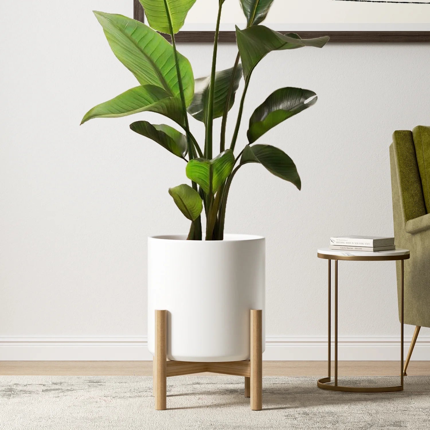 12 Inch Large Plant Pot, Ceramic Pot for Plants,Planter for Indoor Plants, Mid-Century Modern Flower Pots with Drainage Hole and Plug, White