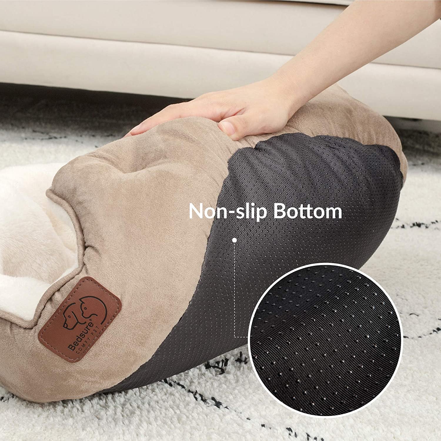 Dog Beds for Small Dogs - round Cat Beds for Indoor Cats, Washable Pet Bed for Puppy and Kitten with Slip-Resistant Bottom, 20 Inches, Camel