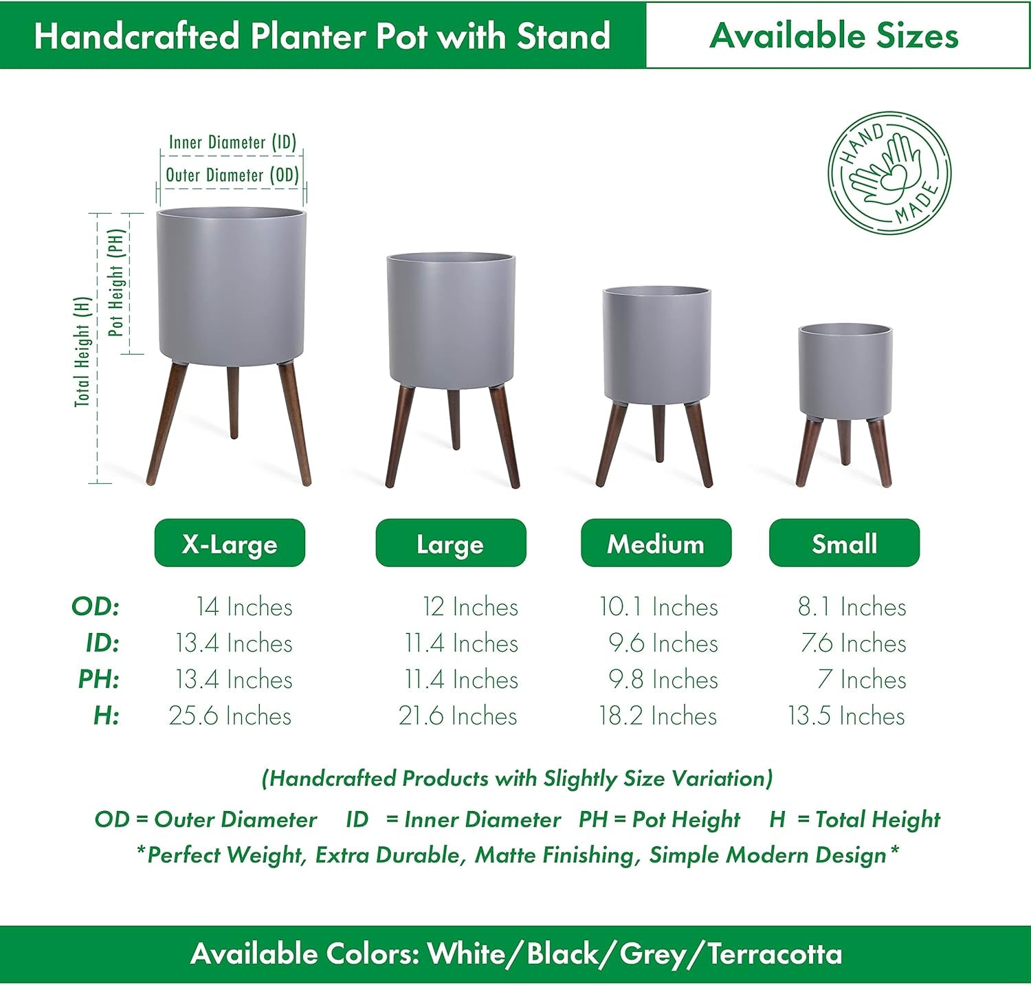 8 Inch Planter Pot with Stand, Mid-Century Tall Plant Pot with Legs for Indoor Plants, Small, Grey, 88-O-A-3