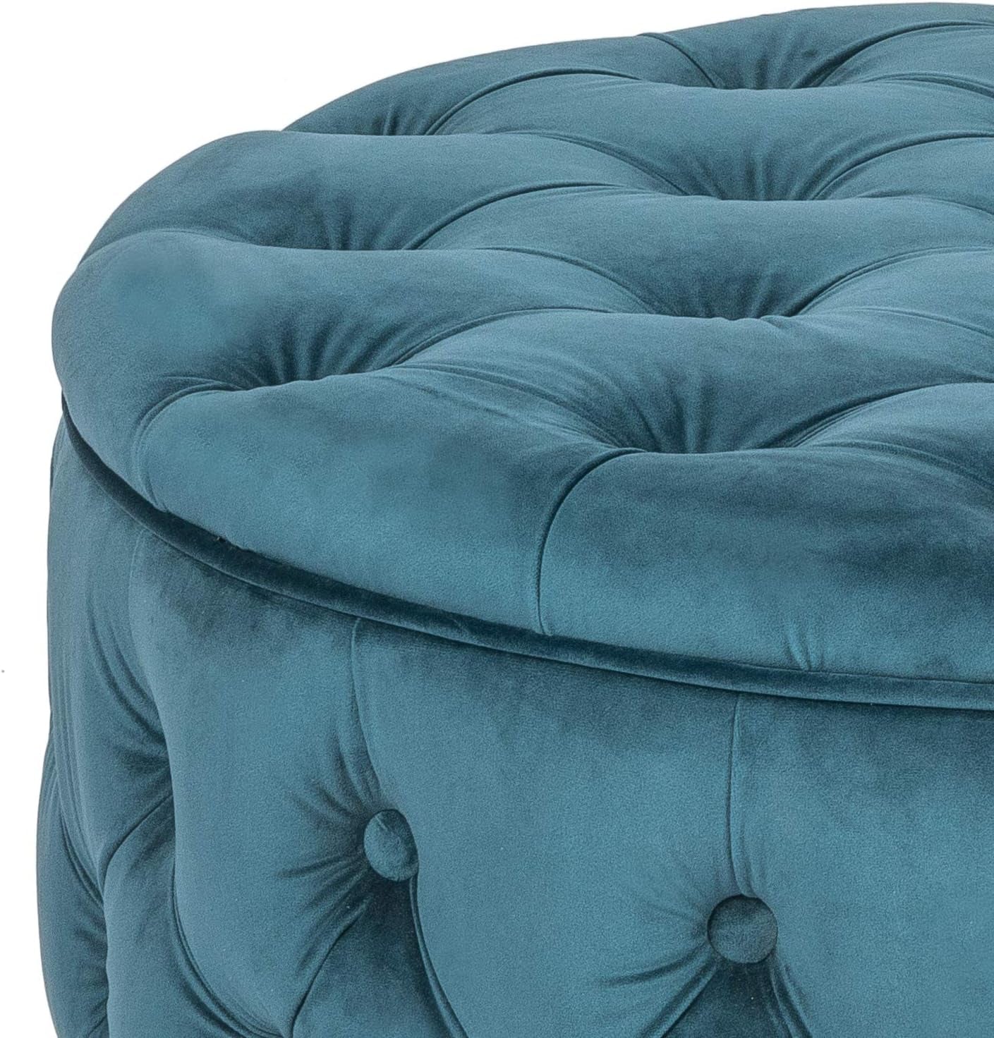 28 Inch Velvet round Storage Ottoman, Button Tufted Footrest Stool Bench Coffee Table for Living Room(Dark Teal)