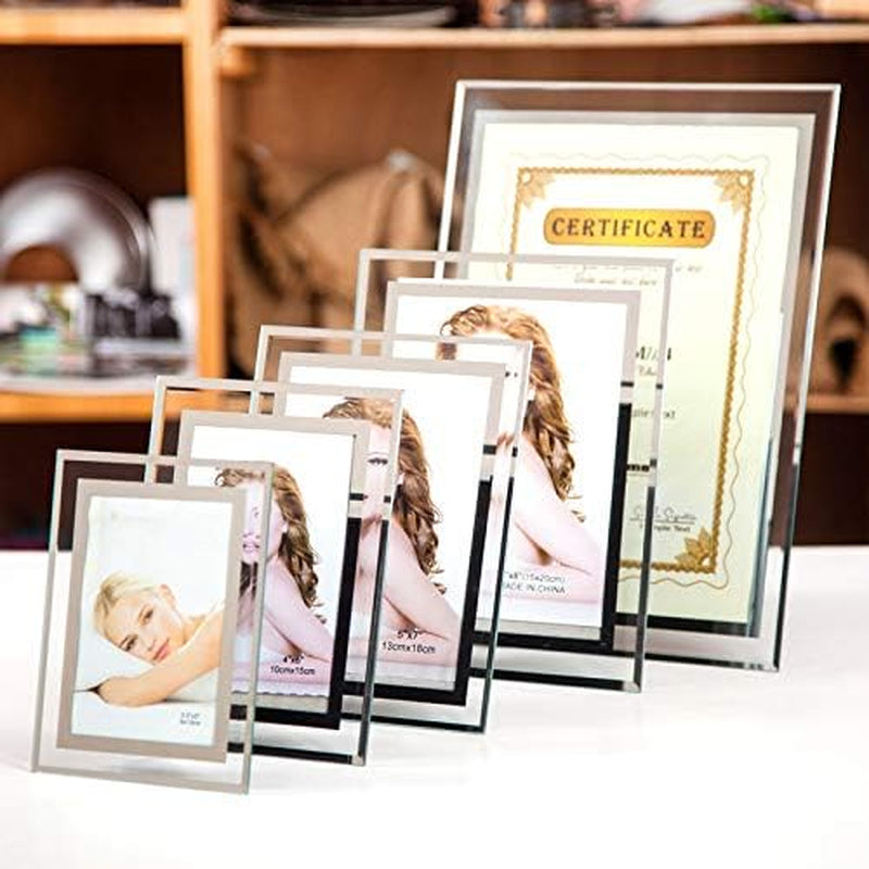 6X8 Glass Picture Frame,Silver Mirrored for Photo Display Stand on Tabletop,Pack of 2