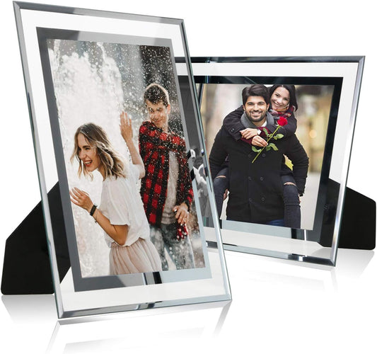 6X8 Glass Picture Frame,Silver Mirrored for Photo Display Stand on Tabletop,Pack of 2