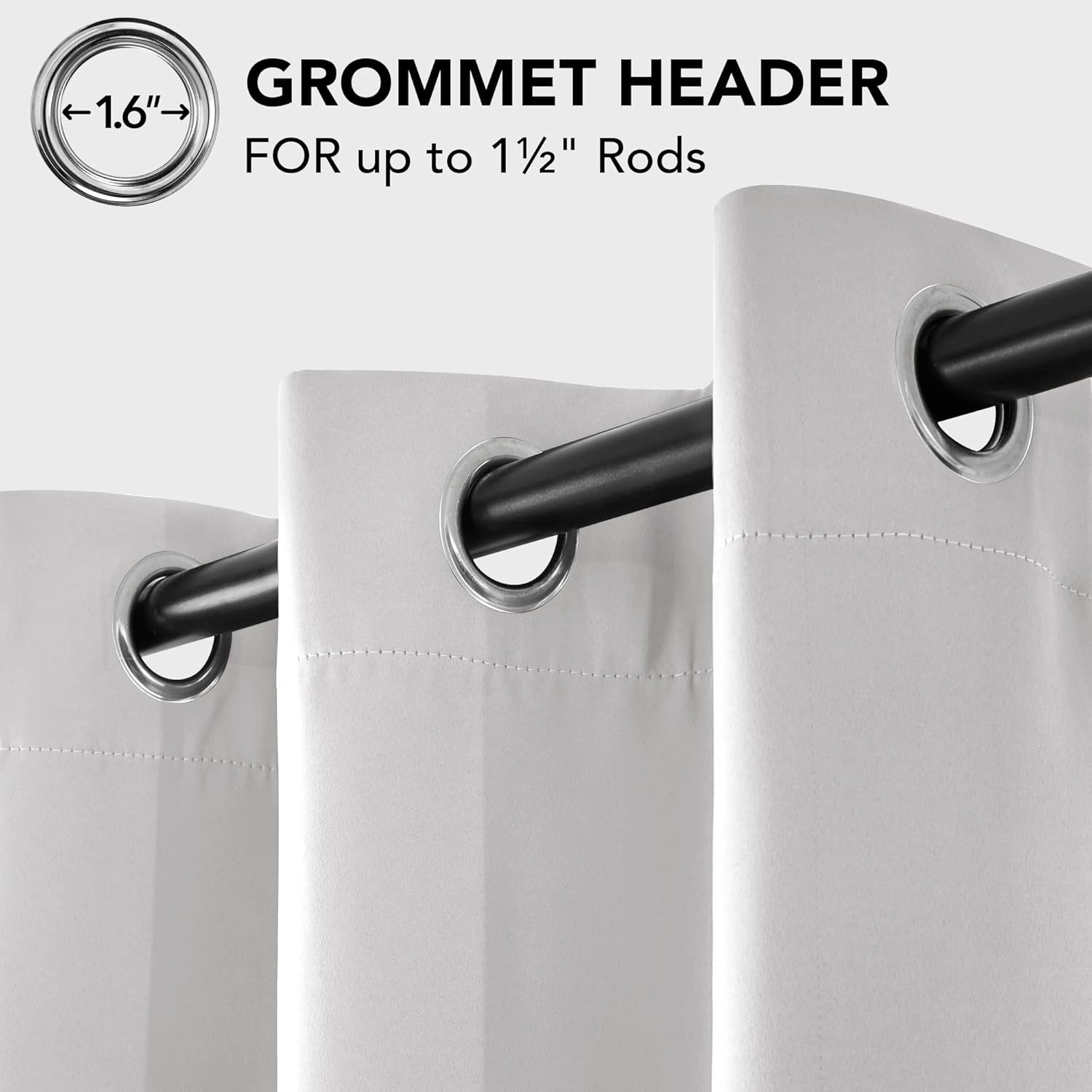 Blackout Grommet Curtains – Thermal Insulated, Noise-Reducing, Sustainable & Easy-Care Drapes for Bedroom, Living Room & Office–Oeko-Tex Certified, Greyish White, 42W X 95L Inch (Set of 2)