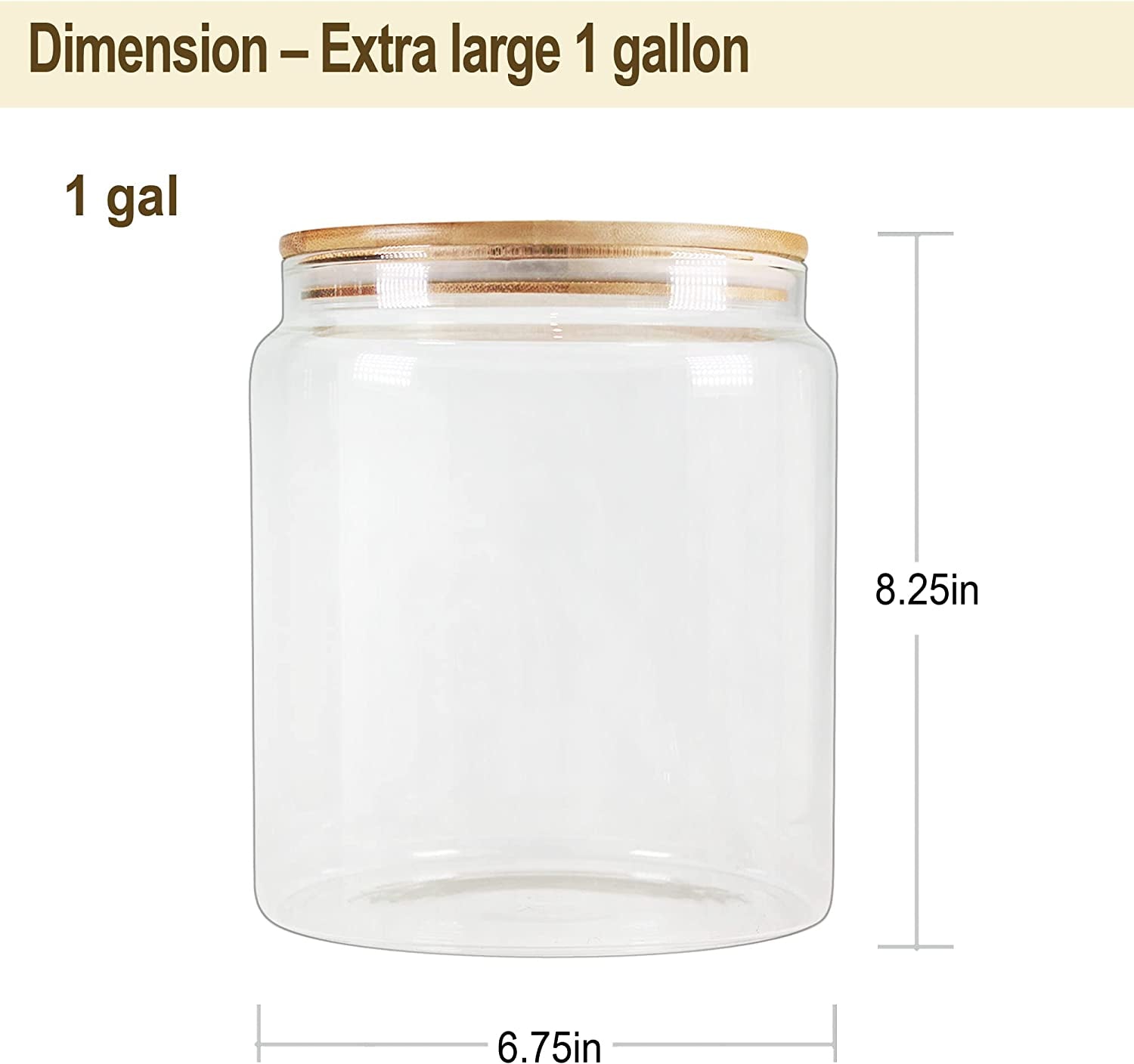 Glass Jars with Bamboo Lids, Large Food Storage Containers, 1 Gallon Flour Co Ntainer, Large Glass Food Storage Canister with Lids, Kitchen Pantry Jars