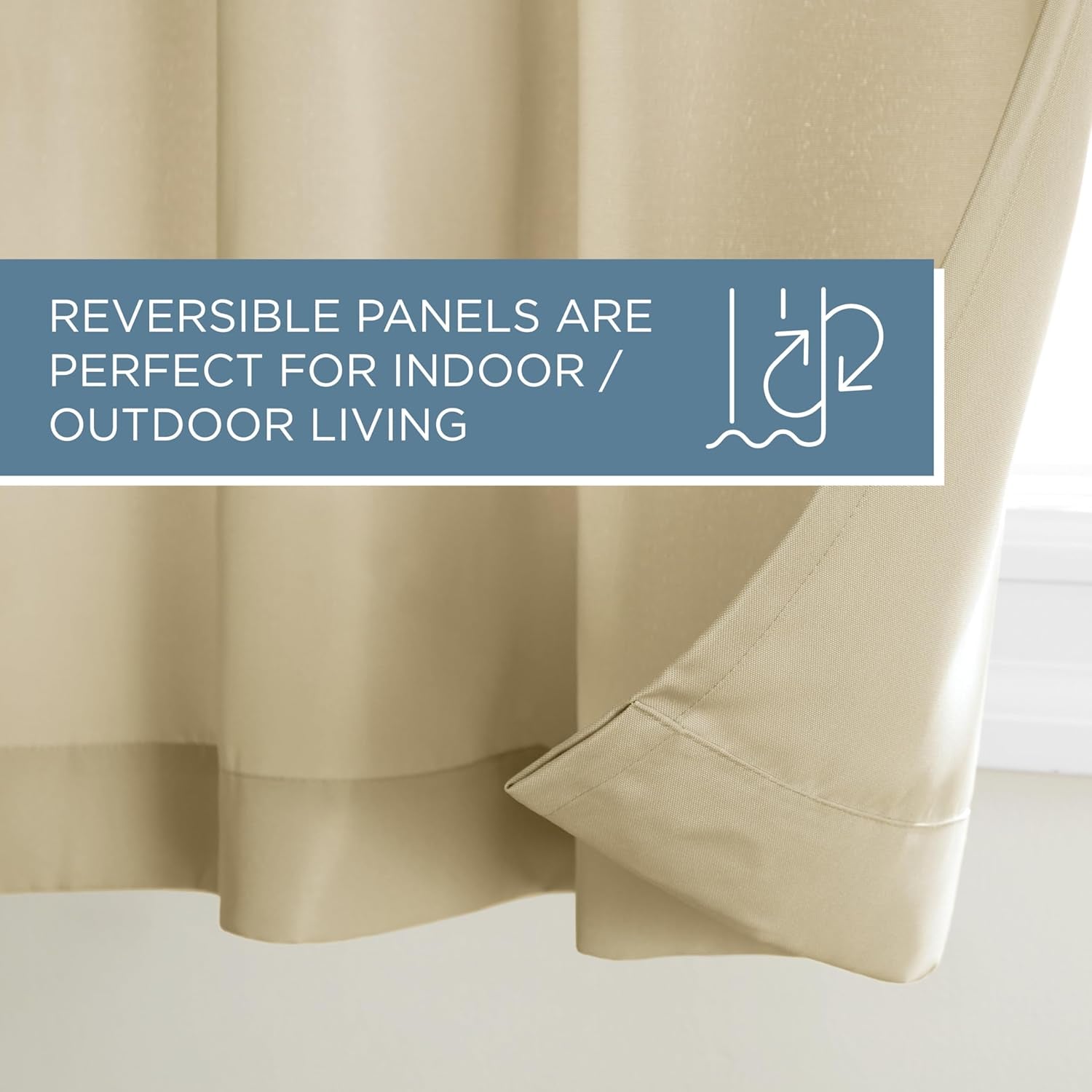 Cabana Solid Heavyweight Indoor Outdoor Curtains, Light Filtering Opacity with Grommet Top, Water Repellent, 2-Pack Set, 54"X84", Natural