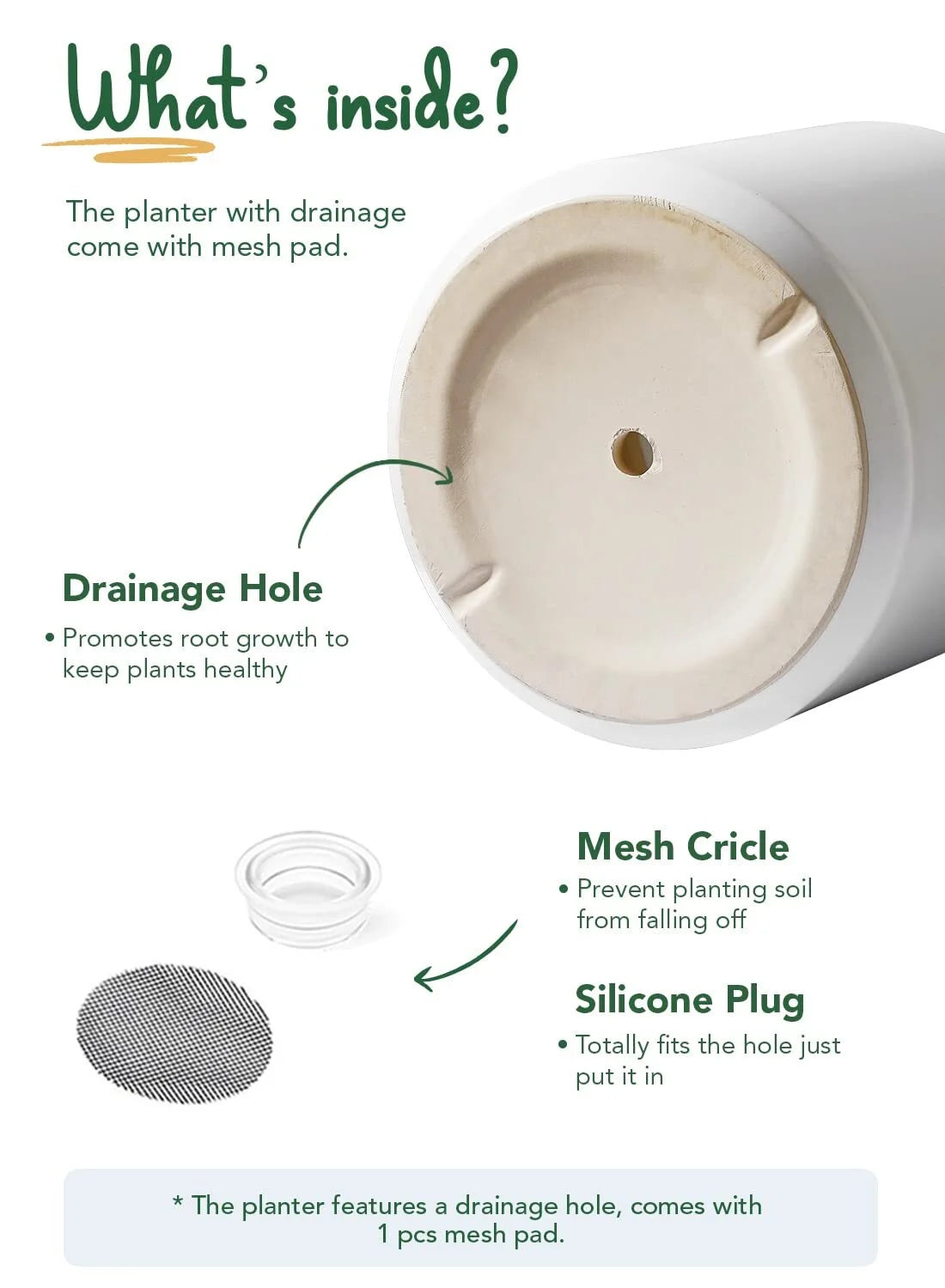 12 Inch Large Plant Pot, Ceramic Pot for Plants,Planter for Indoor Plants, Mid-Century Modern Flower Pots with Drainage Hole and Plug, White