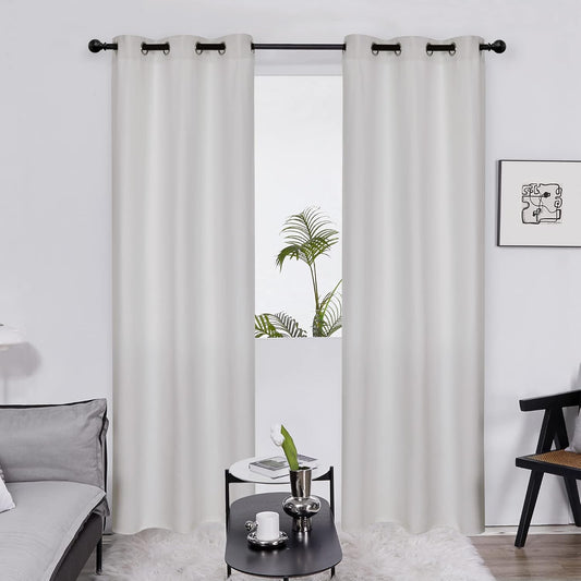 Blackout Grommet Curtains – Thermal Insulated, Noise-Reducing, Sustainable & Easy-Care Drapes for Bedroom, Living Room & Office–Oeko-Tex Certified, Greyish White, 42W X 95L Inch (Set of 2)