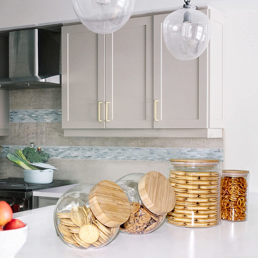 Glass Jars with Bamboo Lids, Large Food Storage Containers, 1 Gallon Flour Co Ntainer, Large Glass Food Storage Canister with Lids, Kitchen Pantry Jars
