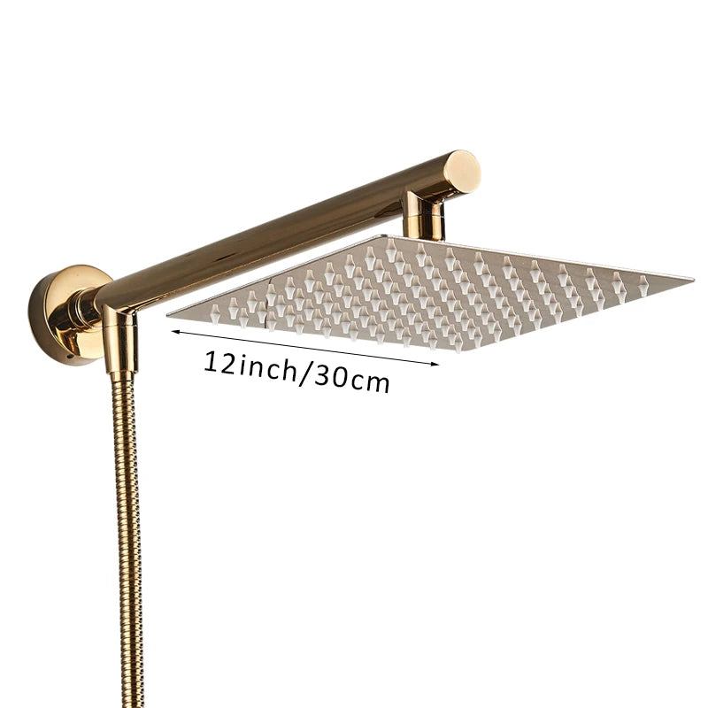 8/10/12 Inch Ultra-thin Wall Mount Rainfall Shower Head With 16inch Stainless Steel Shower Arm