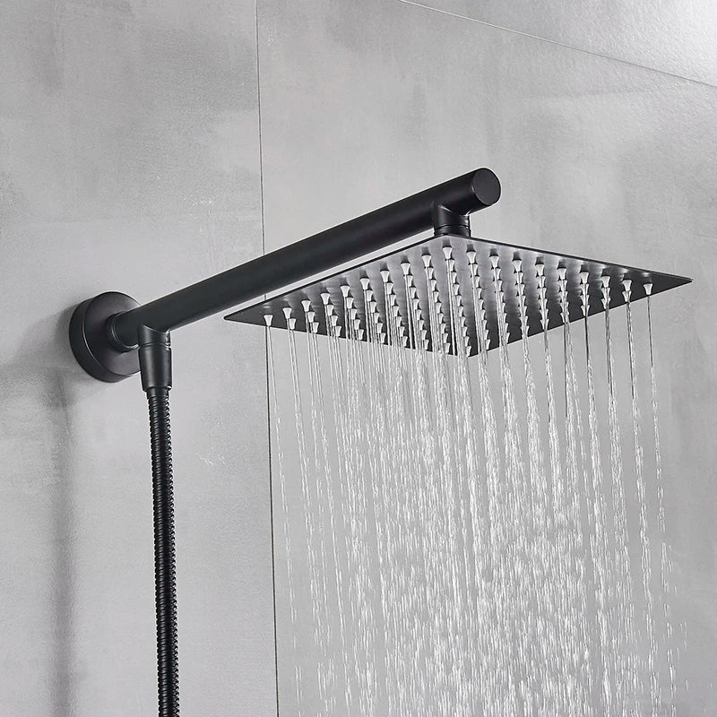 8/10/12 Inch Ultra-thin Wall Mount Rainfall Shower Head With 16inch Stainless Steel Shower Arm