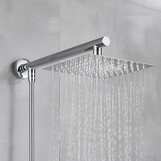 8/10/12 Inch Ultra-thin Wall Mount Rainfall Shower Head With 16inch Stainless Steel Shower Arm