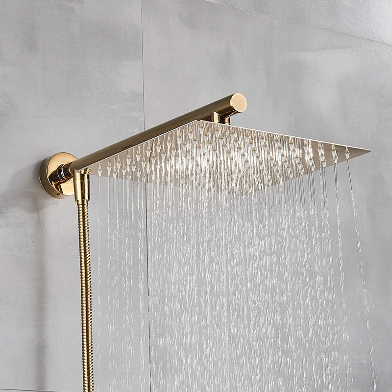 8/10/12 Inch Ultra-thin Wall Mount Rainfall Shower Head With 16inch Stainless Steel Shower Arm