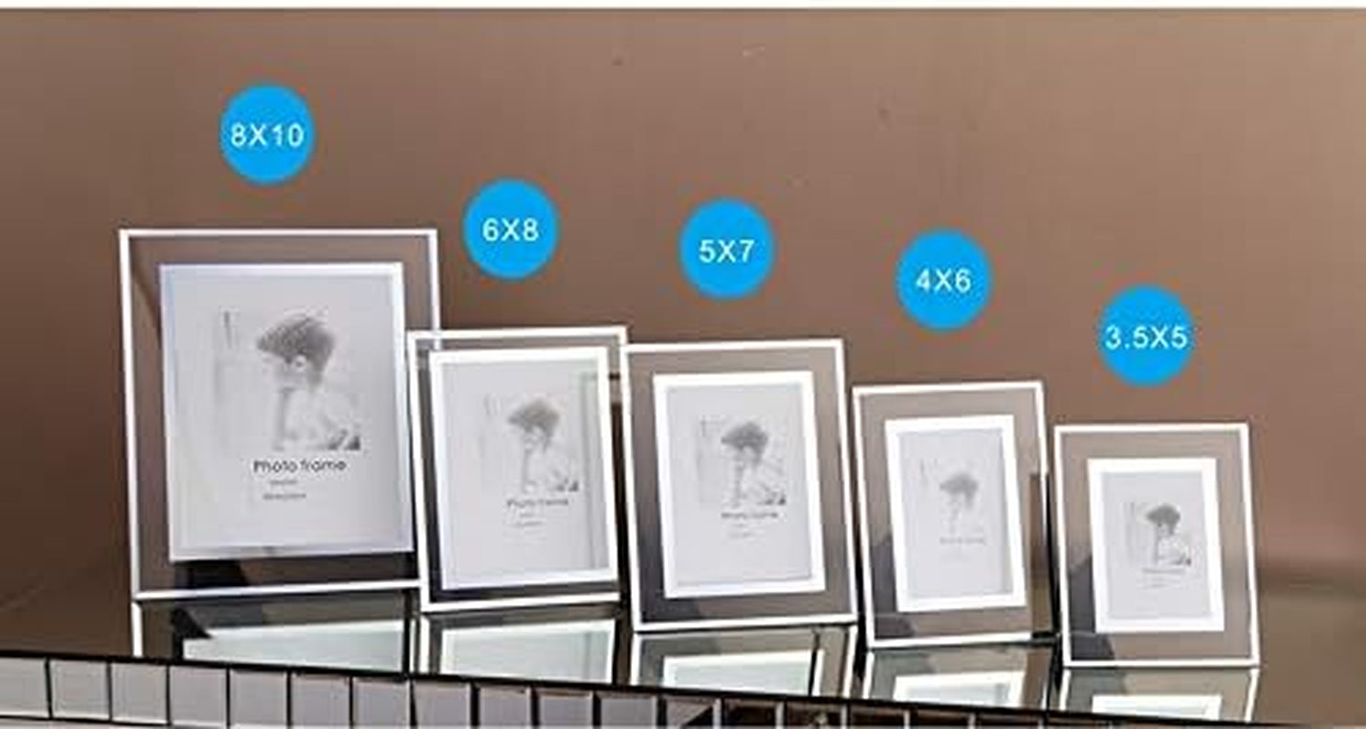 6X8 Glass Picture Frame,Silver Mirrored for Photo Display Stand on Tabletop,Pack of 2