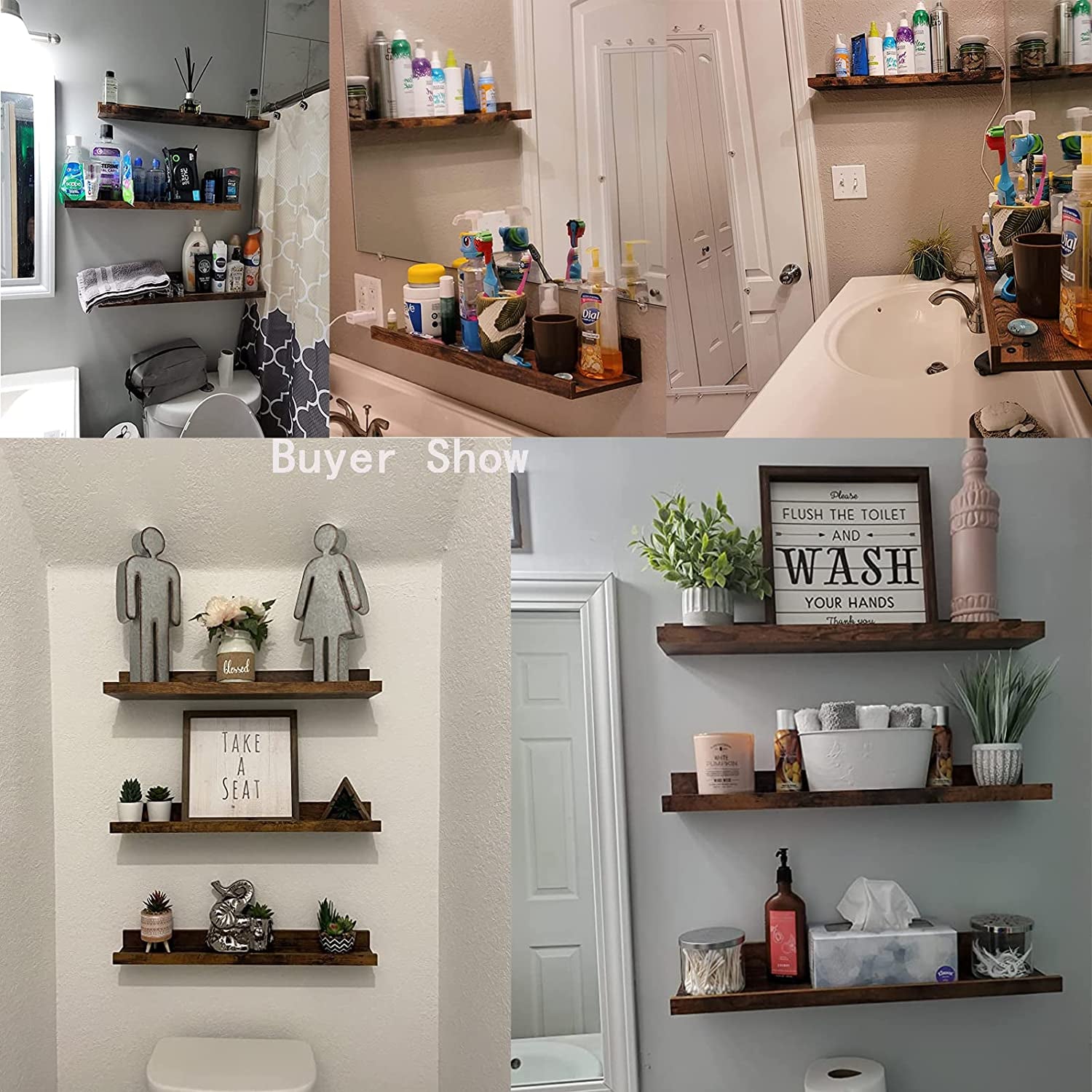 24 Inch Floating Shelves Wall Mounted Set of 3, Rustic Large Wall Shelves Picture Ledge Shelf for Bedroom Living Room Bathroom Kitchen, 3 Different Sizes