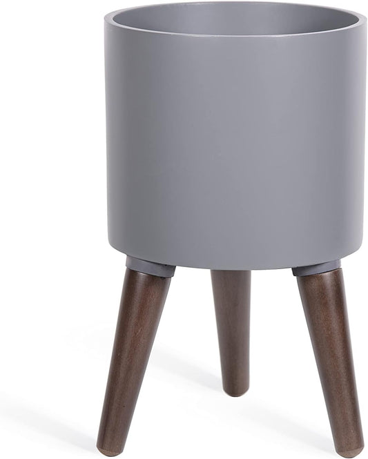 8 Inch Planter Pot with Stand, Mid-Century Tall Plant Pot with Legs for Indoor Plants, Small, Grey, 88-O-A-3