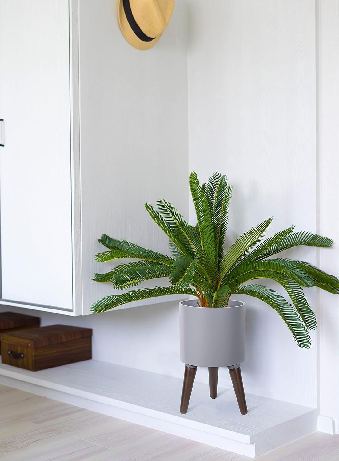 8 Inch Planter Pot with Stand, Mid-Century Tall Plant Pot with Legs for Indoor Plants, Small, Grey, 88-O-A-3