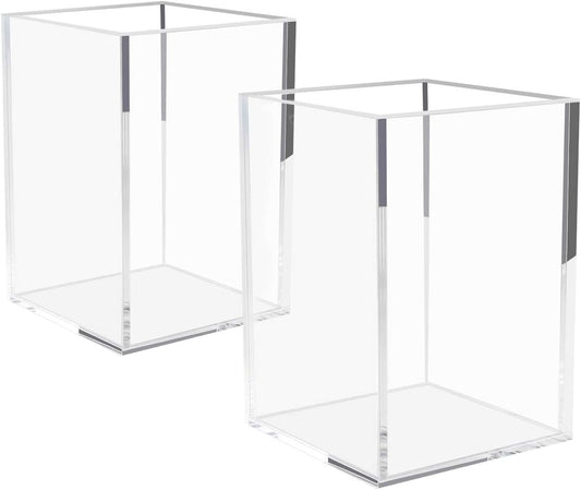 Acrylic Pen Holder 2 Pack,Clear Desktop Pencil Cup Stationery Organizer for Office Desk Accessory