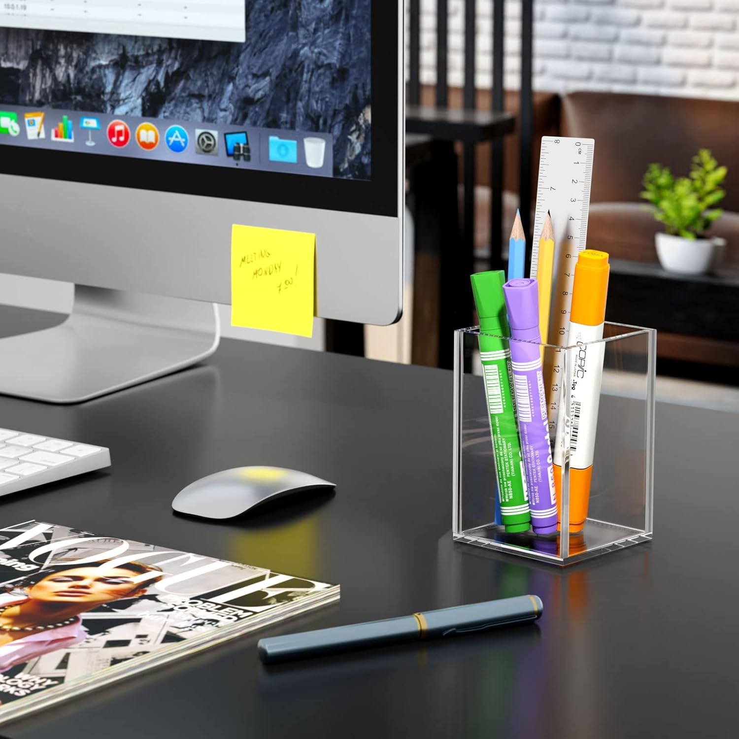 Acrylic Pen Holder 2 Pack,Clear Desktop Pencil Cup Stationery Organizer for Office Desk Accessory