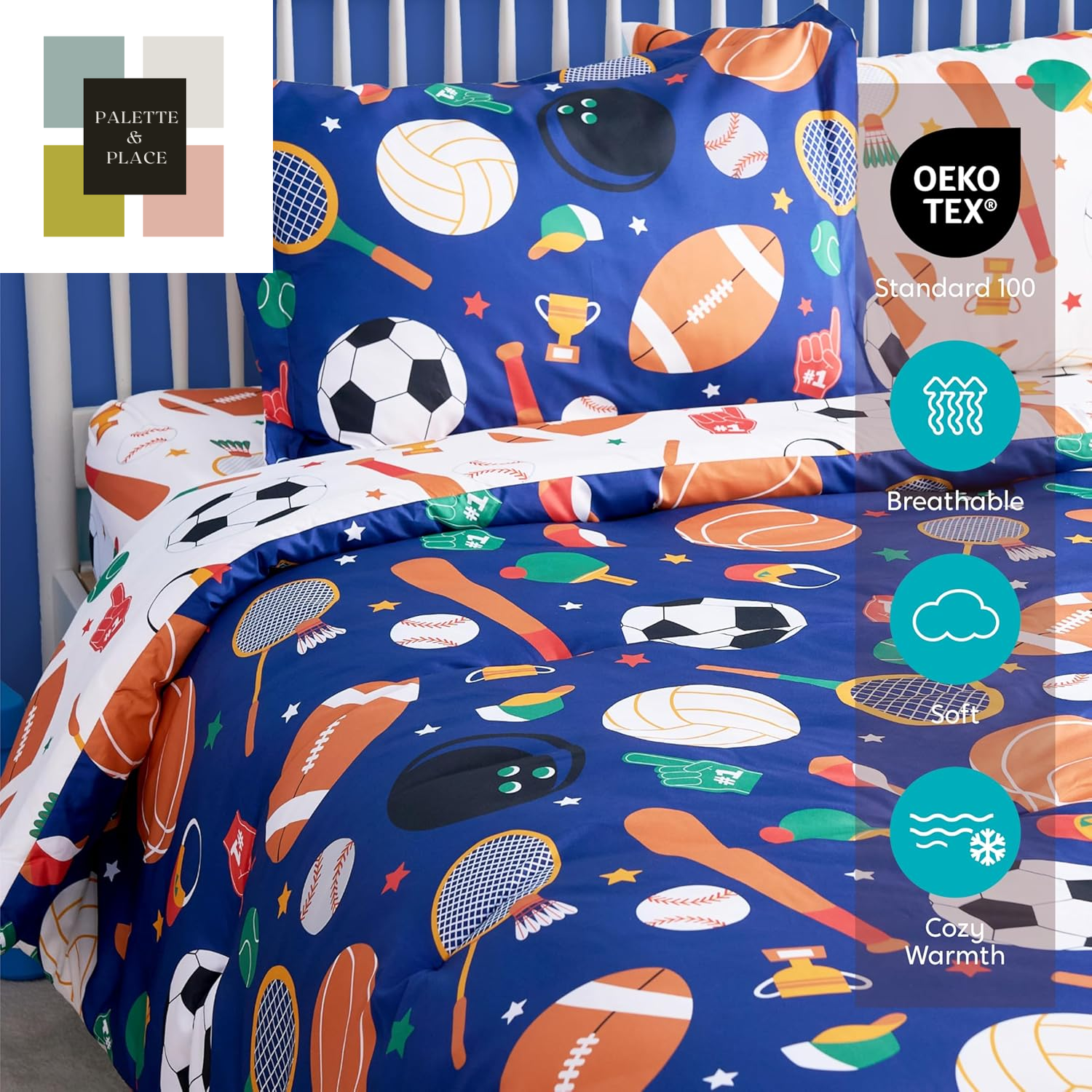 Joiedomi Kid Twin Comforter Set 5 Piece Ball Sports Bedding Set for Boys Girls Super Soft Microfiber Bed in a Bag with Comforter Sheets Pillowcase Sham