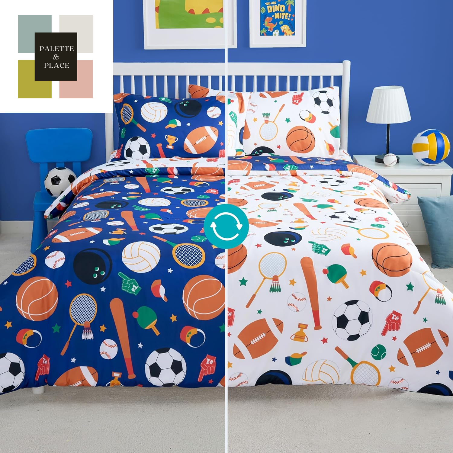 Joiedomi Kid Twin Comforter Set 5 Piece Ball Sports Bedding Set for Boys Girls Super Soft Microfiber Bed in a Bag with Comforter Sheets Pillowcase Sham