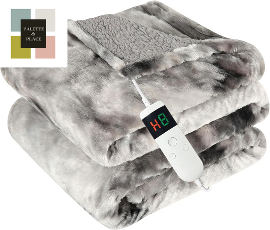 Electric Heated Blanket Throw 50''X60''Size Faux Fur Heating Blanket 10 Heating Settings, 1-8H Timer & Overheat Protection, Machine Washable, Soft Flannel and Sherpa Full Body Warmth