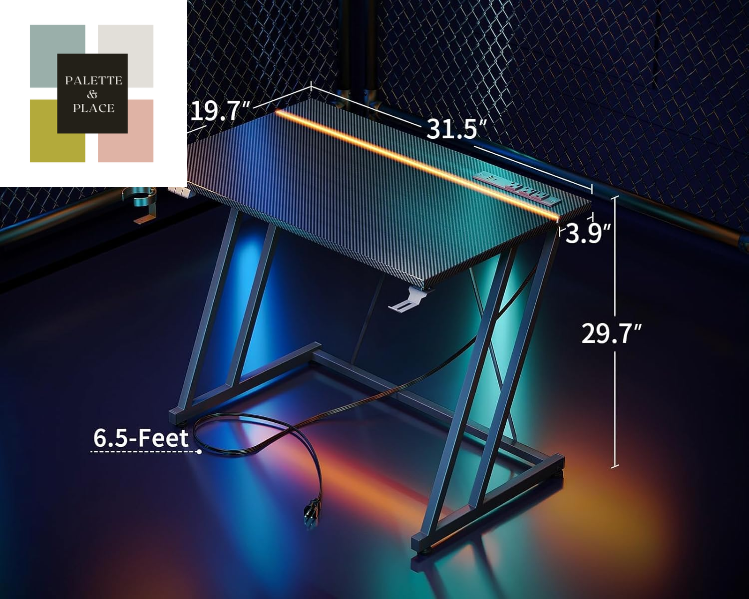 MOTPK 32 Inch Small Gaming Desk with LED Lights & Power Outlet, Computer Desk for Small Space, Gaming Table with Carbon Fiber Texture, Kids Desk Gift for Boys Men, Black